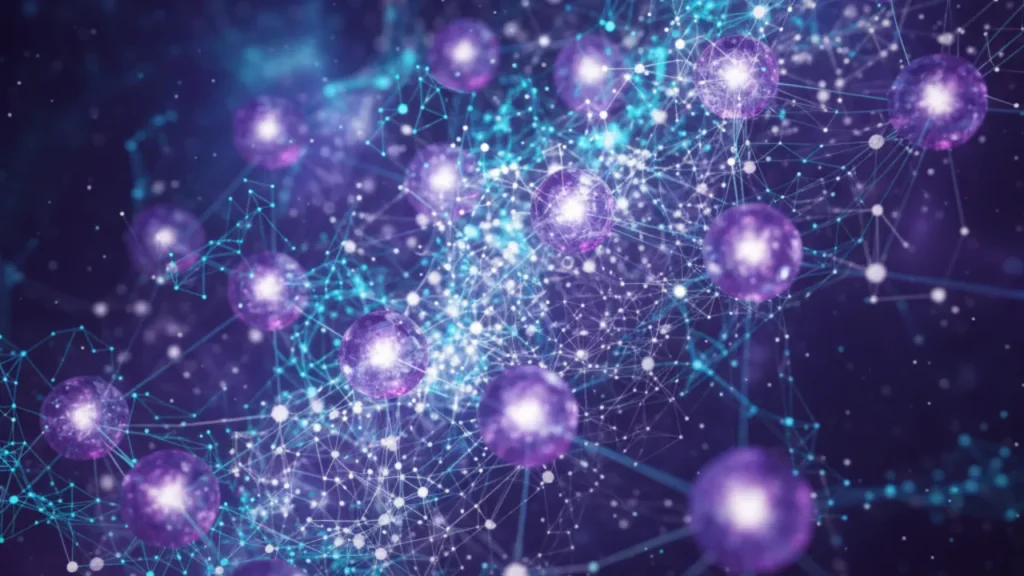 A visual representation of a quantum computer's qubit structure merging with a neural network diagram, symbolizing the convergence of Quantum Computing and AI.