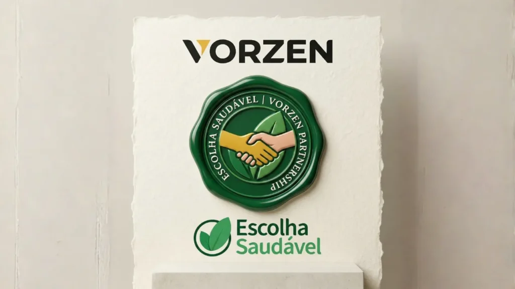 Logo da Loja Escolha Saudável e da Vorzen, simbolizando a parceria e a confiança